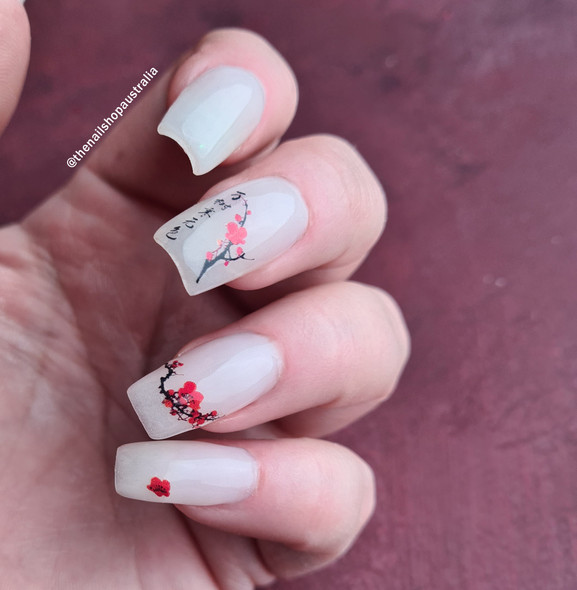 Moxie Ultra Thin Flexible Nail Art Stickers - Red Japanese Cherry Blossoms