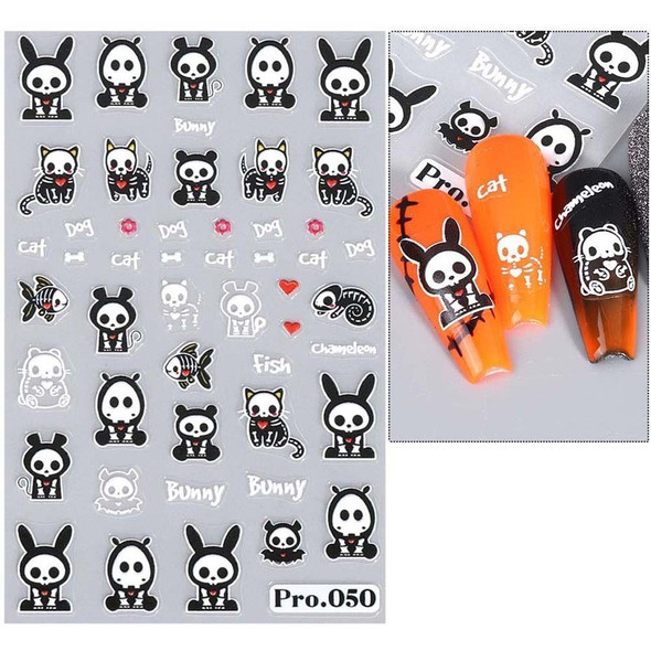 3D Black & White Skull Bunny & Pet Nail Art Stickers (Peel & Stick)