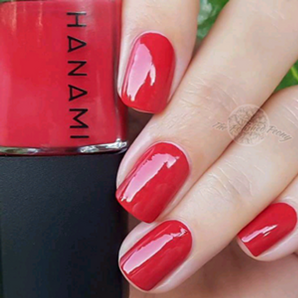 Hanami Nail Polish - Cherry Oh Baby 15ml colour is Apple red, vegan and cruelty free, breathable and Australian made. Example of use.