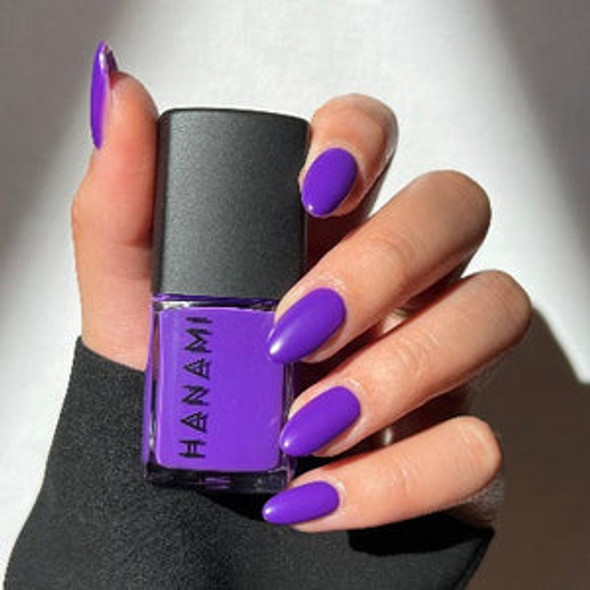 Hanami Nail Polish - Dream Cave 15ml colour is Matte Nightshade purple, vegan and cruelty free, breathable and Australian made. Example of use.