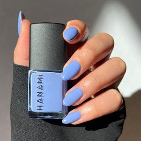 Hanami Nail Polish - Lilac Wine 15ml colour is Purple blue, vegan and cruelty free, breathable and Australian made. Example of use.