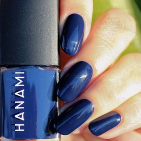 Hanami Nail Polish - Ophelia 15ml colour is Dark navy blue, vegan and cruelty free, breathable and Australian made. Example of use.
