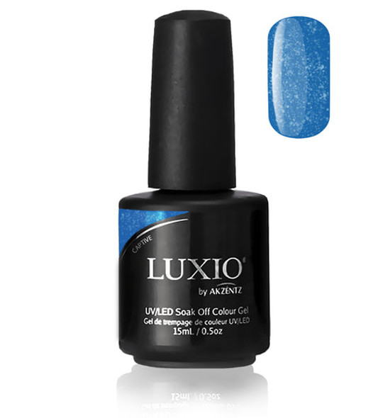 Luxio Gel Polish - Captive 15ml A Sparkling Blue  premium 100% pure gel, odourless, vegan, long lasting, HEMA-FREE, pro-only Coloured Gel Polish.