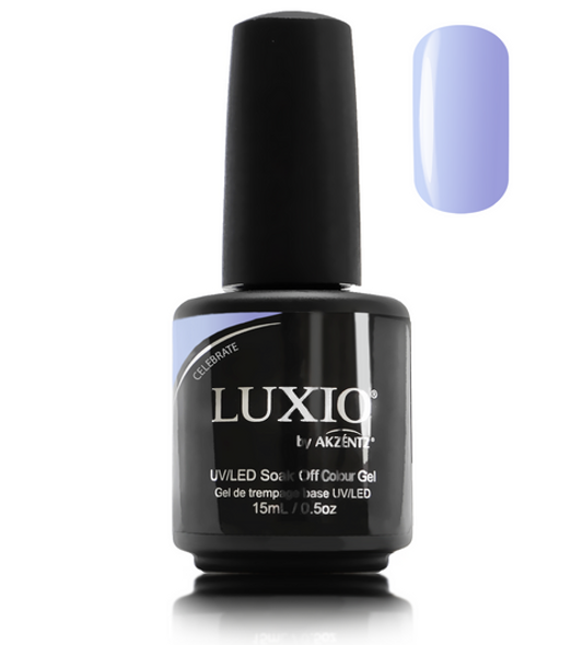 Luxio Gel Polish - Celebrate 15ml A Soft Blue with Purple Undertone  premium 100% pure gel, odourless, vegan, long lasting, HEMA-FREE, pro-only Coloured Gel Polish.