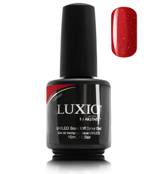 Luxio Gel Polish - Garnet (Glitter) 15ml A Deep Red Glitter  premium 100% pure gel, odourless, vegan, long lasting, HEMA-FREE, pro-only Coloured Gel Polish.