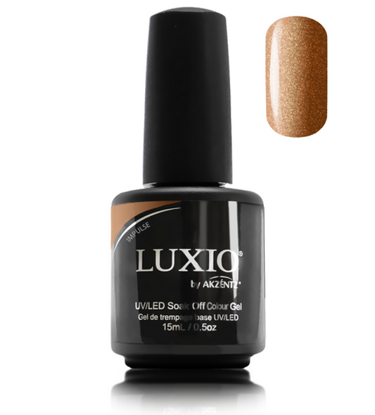 Luxio Gel Polish - Impulse 15ml A Metallic Bronze  premium 100% pure gel, odourless, vegan, long lasting, HEMA-FREE, pro-only Coloured Gel Polish.