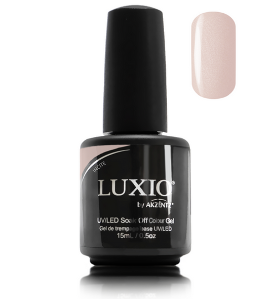 Luxio Gel Polish - Incite 15ml A Light Pink with Shimmer  premium 100% pure gel, odourless, vegan, long lasting, HEMA-FREE, pro-only Coloured Gel Polish.