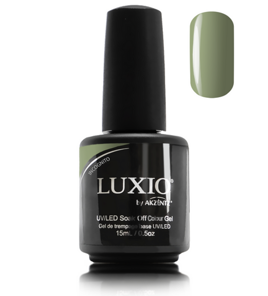 Luxio Gel Polish - Incognito 15ml A Army Green  premium 100% pure gel, odourless, vegan, long lasting, HEMA-FREE, pro-only Coloured Gel Polish.