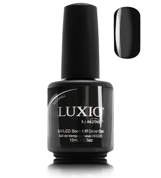 Luxio Gel Polish - Nightfall 15ml A Black  premium 100% pure gel, odourless, vegan, long lasting, HEMA-FREE, pro-only Coloured Gel Polish.