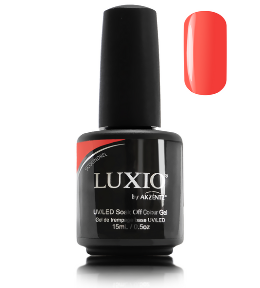 Luxio Gel Polish - Scoundrel 15ml A Neon Coral  premium 100% pure gel, odourless, vegan, long lasting, HEMA-FREE, pro-only Coloured Gel Polish.