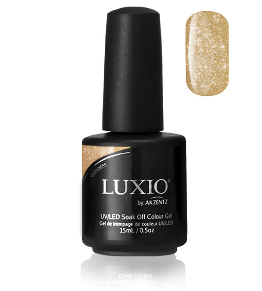 Luxio Gel Polish - Goddess (Glitter) 15ml A Gold Sparkle  premium 100% pure gel, odourless, vegan, long lasting, HEMA-FREE, pro-only Coloured Gel Polish.