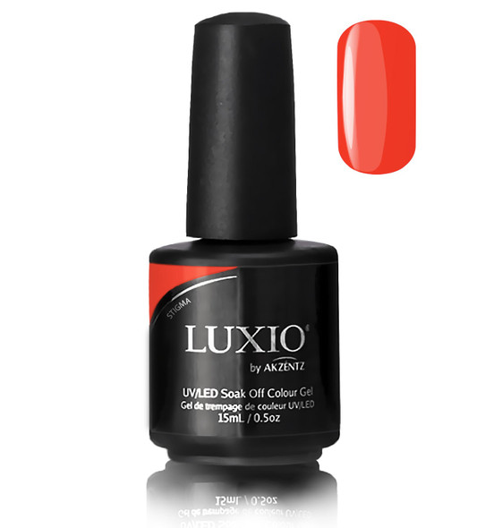 Luxio Gel Polish - Stigma 15ml A Fiery Orange/Coral Red  premium 100% pure gel, odourless, vegan, long lasting, HEMA-FREE, pro-only Coloured Gel Polish.