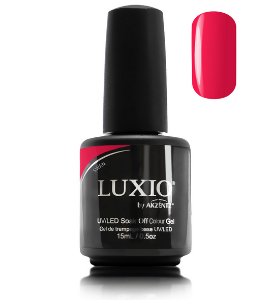 Luxio Gel Polish - Swan 15ml A Strawberry Pink  premium 100% pure gel, odourless, vegan, long lasting, HEMA-FREE, pro-only Coloured Gel Polish.