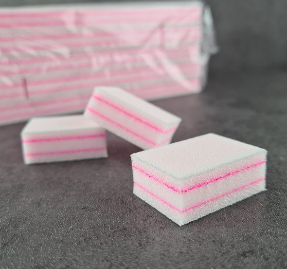 Disposable White & Pink 2-Way Mini Buffer Sponge Blocks (2PCS or 100PCS)