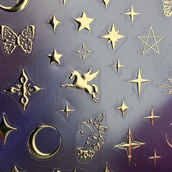 Moxie Ultra Thin Flexible Nail Art Stickers - 5D Gold Astrology (Stars & Moons)