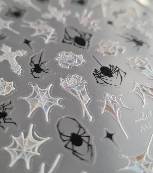 Moxie Black White Spider Web Gothic Nail Stickers