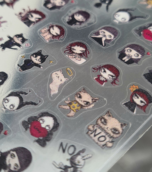 Moxie Gothic Girl & Cat Japanese Nail Stickers