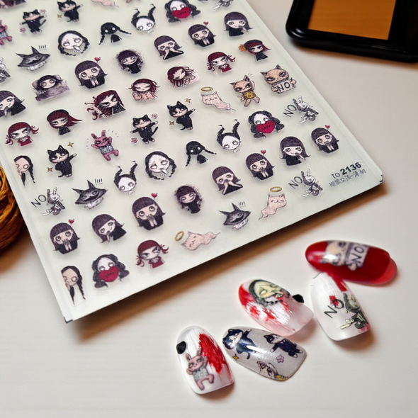 Moxie Gothic Girl & Cat Japanese Nail Stickers