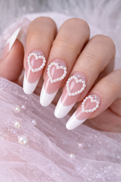 Heart Nail Decorations. Wedding Nail Art.