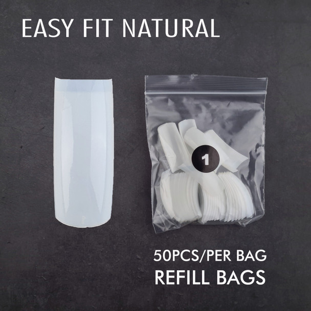 Refill Tips - TNS Easy Fit Natural Half-Well Nail Tips - New & Improved (50PCS Per Bag)