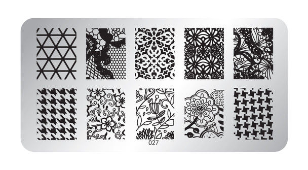 Pamper Plates Professional Nail Stamping Plates - Design #27 (Houndstooth, Lace & Geometric Designs)