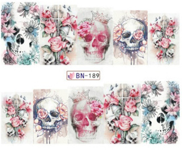 White Floral Skulls for Day of the Dead Nail Art (Water Decals) - Great for Halloween!