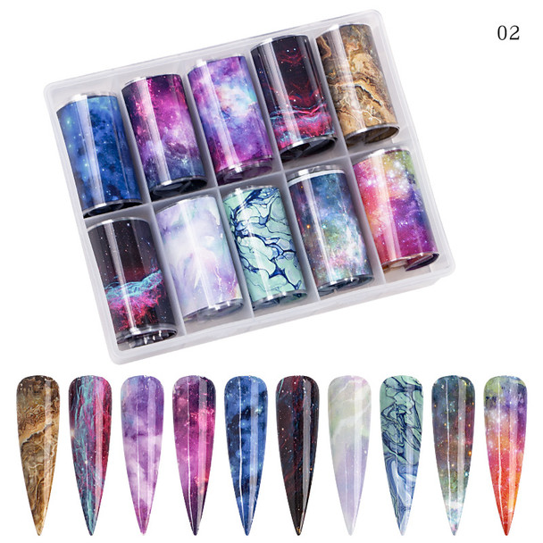 Cosmic Space Galaxy Nail Art Transfer Foil Set (10 Designs Per Box)