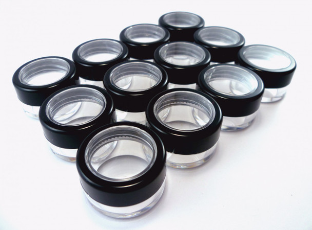 Single Black & Clear Empty Plastic Nail Cosmetic Pots/Jars 10ml (Available in Bulk)