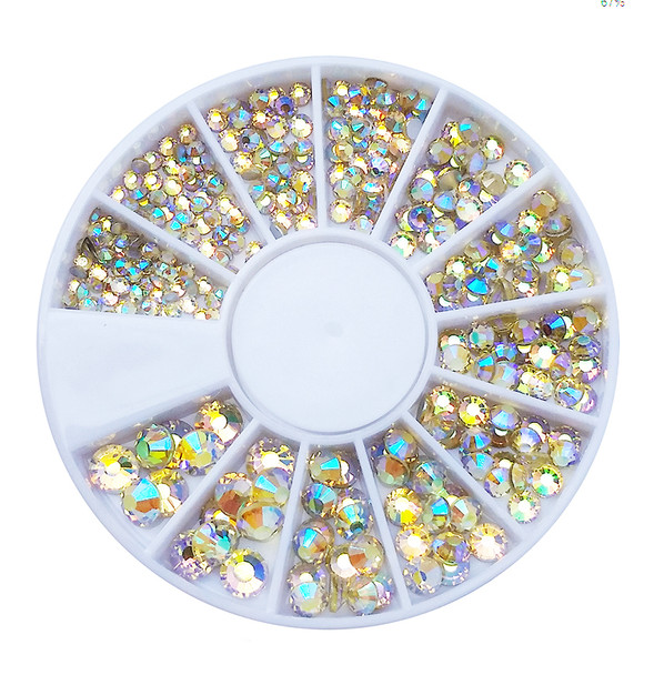 Rainbow Jonquil AB Flatback Round Rhinestone Crystal Nail Art Wheel (240PCS) - 9 Different Sizes