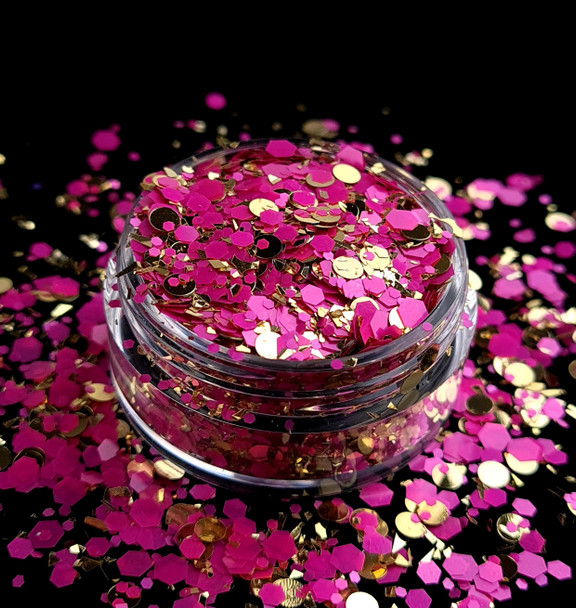 TNS Pink & Gold Celebrations Glitter Mix for Nail Art - 1oz Bag