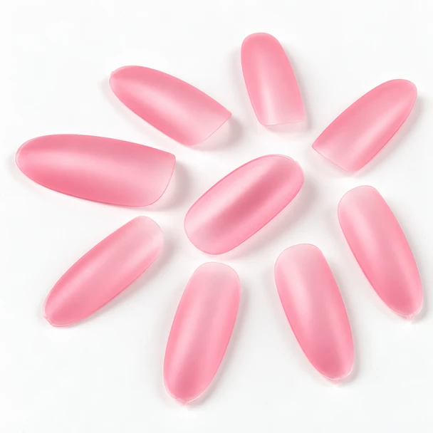Medium Oval Pink Full Cover Etched Press On Gel Nail Tips (Box of 504PCS, 10 Sizes)