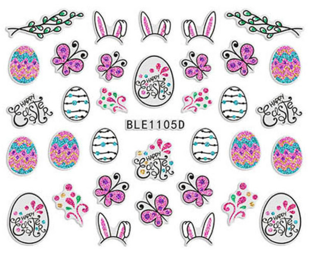 Cute Colourful Easter Nail Stickers (Peel & Stick) - Bunny Ears, Happy Easter Eggs, Butterflies & More!