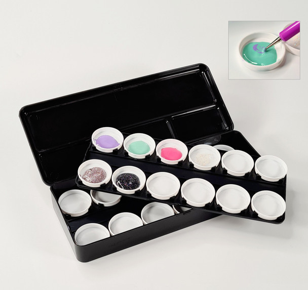 24 Mini Removable Palettes Box for Nail UV Gel Paint Mixing (Black & White)