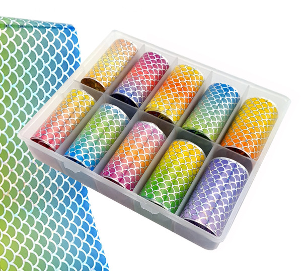 Ombre Mermaid Scales Nail Art Transfer Foil Set (10 Designs Per Box)