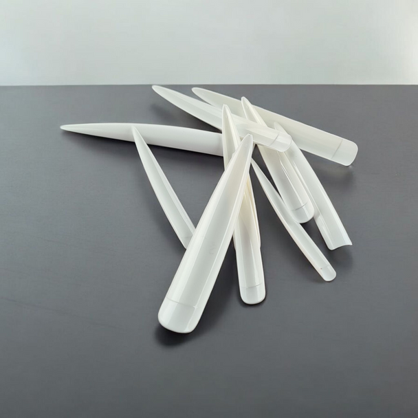 Extra Long Pointed Straight White Display Nail Tips (Pack of 10) - Approx. 9cm Long