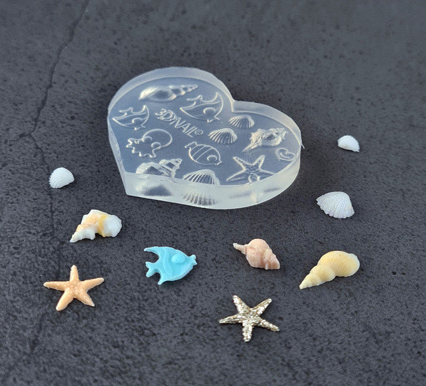 Moxie Silicone Nail Art Mold - 3D Star Fish, Sea Shells & Fish (12 Shapes)