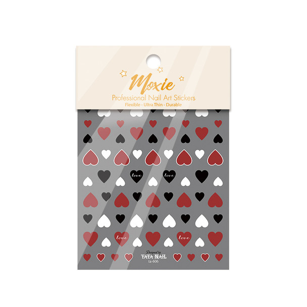 Moxie Ultra Thin Flexible Nail Art Stickers - Red, Black & White Heart Nail Stickers