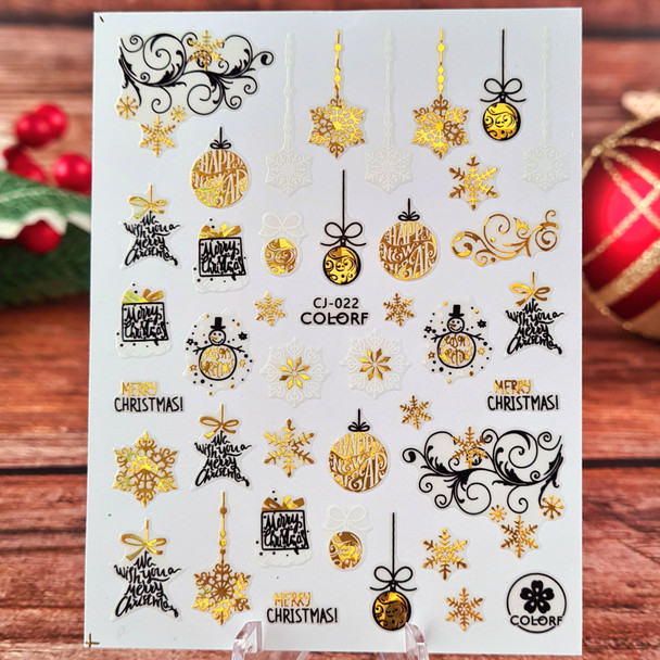 Christmas Nail Stickers (Gold, White, Black) - Baubles, Stars, Snowflakes, Snowmen