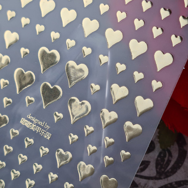 Moxie Ultra Thin Flexible Nail Art Stickers - 5D Embossed Gold Hearts. Great for Valentines Day!