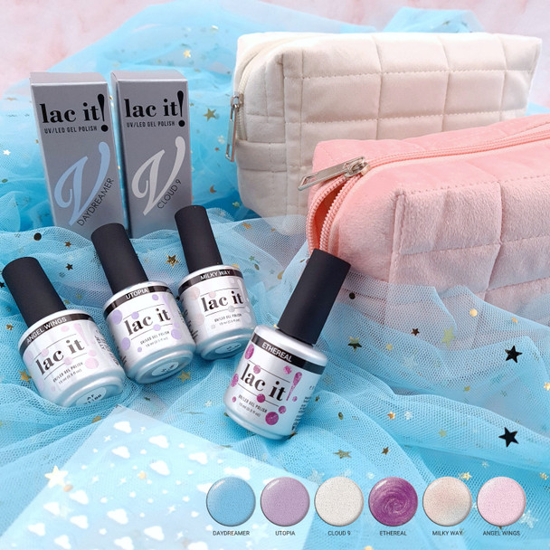 Head in The Clouds Lac It!™ Gel Polish Complete Collection (6 Bottles) + BONUS SOFT BAG + CLOUD STICKERS+ BONUS SOFT BAG + STICKERS