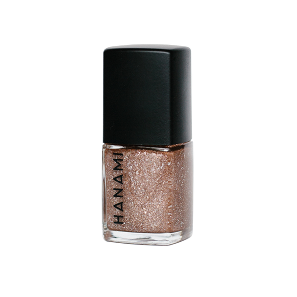 Hanami Nail Polish - Dancing On My Own 15ml colour is Sparkly copper gold glitter, vegan and cruelty free, breathable and Australian made.