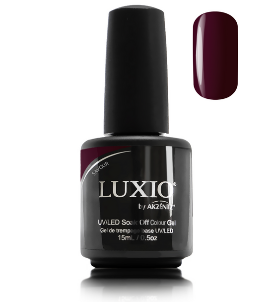 Luxio Gel Polish - Savour 15ml A Deep Bordeaux  premium 100% pure gel, odourless, vegan, long lasting, HEMA-FREE, pro-only Coloured Gel Polish.