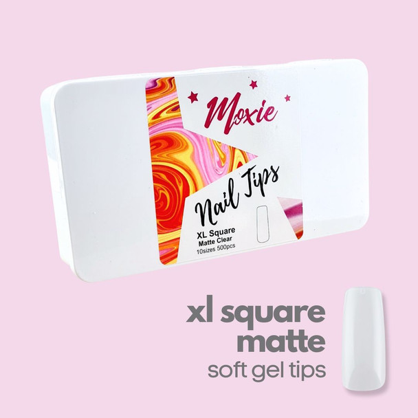 Moxie Clear XL Long Square Matte Full Cover Nail Tips