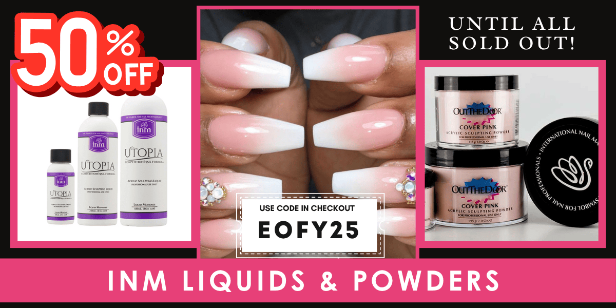 50 percent off INM acrylic liquid and powders end of financial year sale