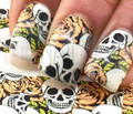 Full Cover Skulls & Roses Nail Art (Water Decals) - Great for Halloween!