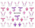 Cute Colourful Easter Nail Stickers (Peel & Stick) - Pink & White Rabbits, Eggs & Bows