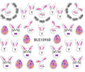 Cute Colourful Easter Nail Stickers (Peel & Stick) - Pink & White Rabbits, Pink Eggs & Wreaths