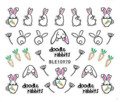 Cute Colourful Easter Nail Stickers (Peel & Stick) - Doodle Rabbits, Teacup Rabbits, Carrots, & Dandelions