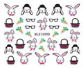 Cute Colourful Easter Nail Stickers (Peel & Stick) - Rabbits in Top Hats, Glasses & Baskets