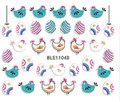 Cute Colourful Easter Nail Stickers (Peel & Stick) - Teal & White Chickens, Striped & Patterned Eggs